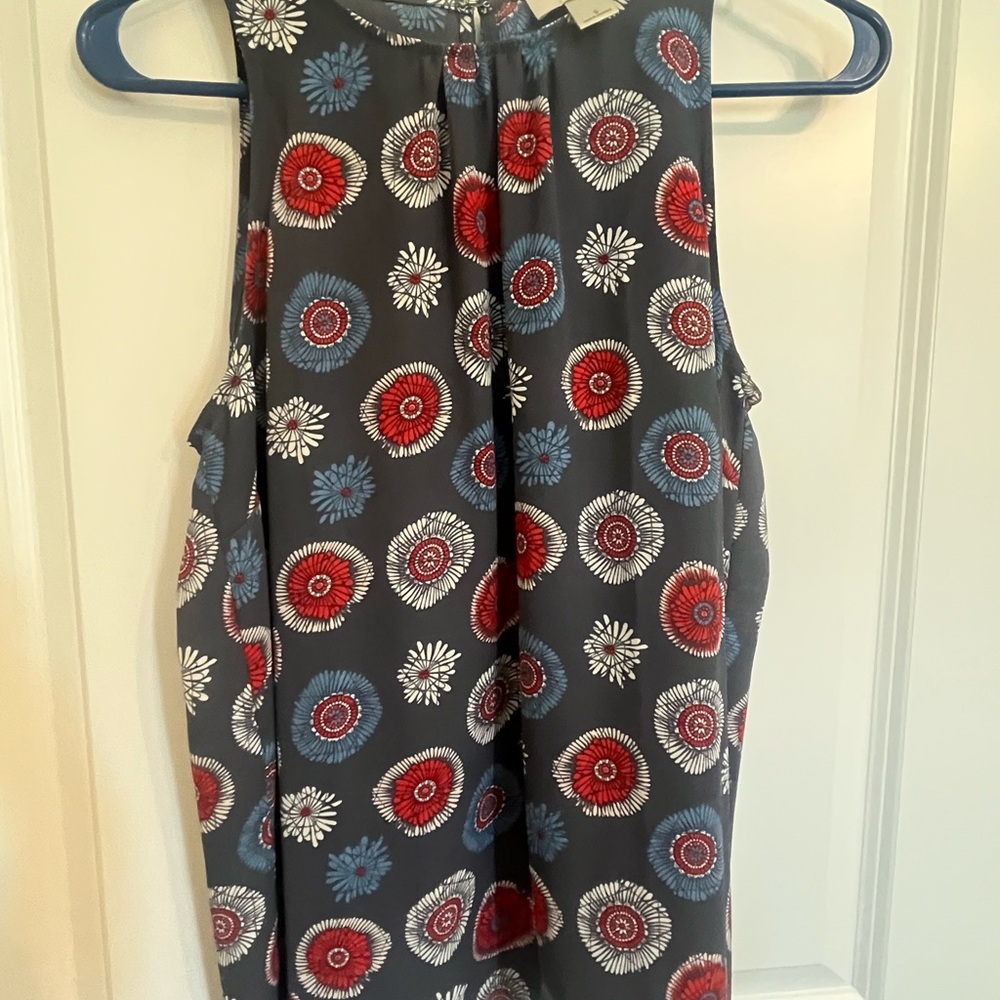 LOFT Floral Sleeveless Blouse - Gray, Red, Blue